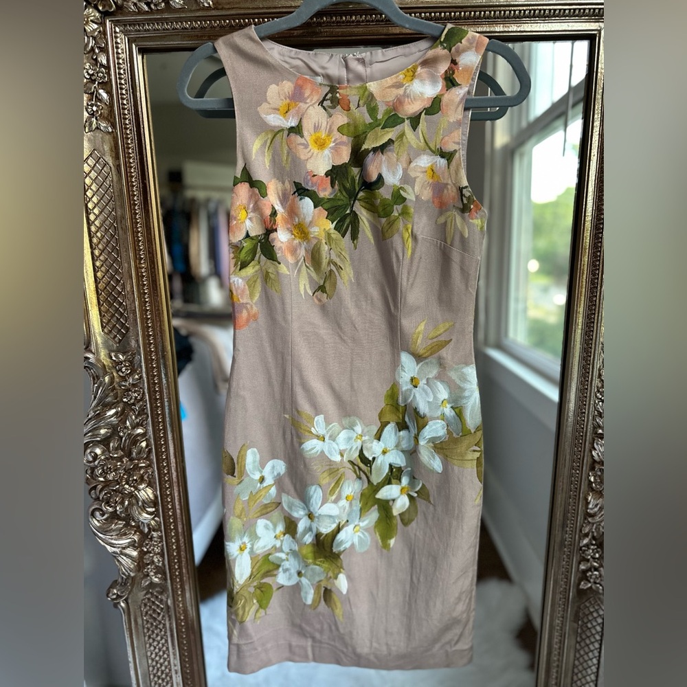 HOBBS LONDON Francine Floral Print Sheath Dress Oyster Multi Size 4 - Picture 4 of 6